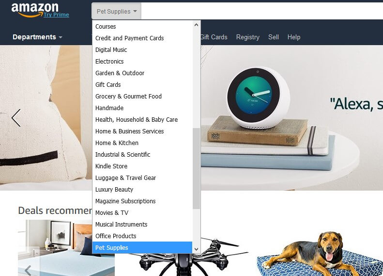 seo for large ecommerce site - amazon navigation